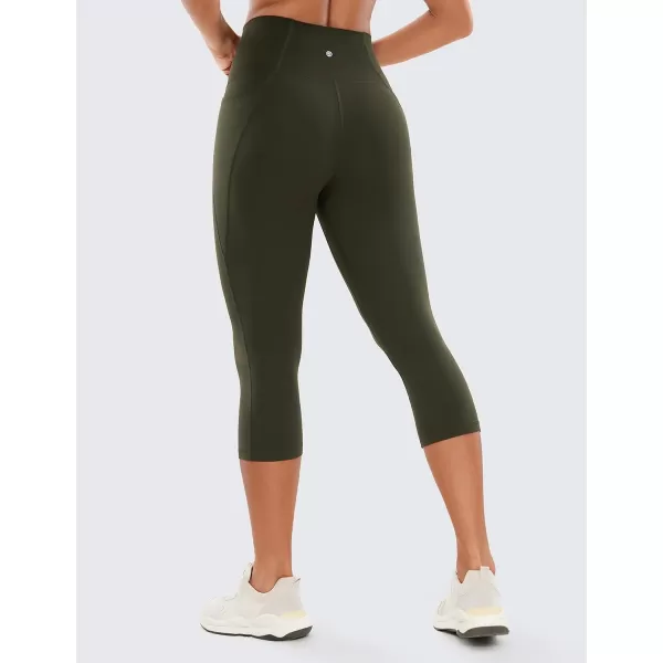 CRZ YOGA Womens Butterluxe Workout Capri Leggings 17  19  21  High Waist Crop Yoga Pants with Pockets Buttery Soft19 inches Olive Green