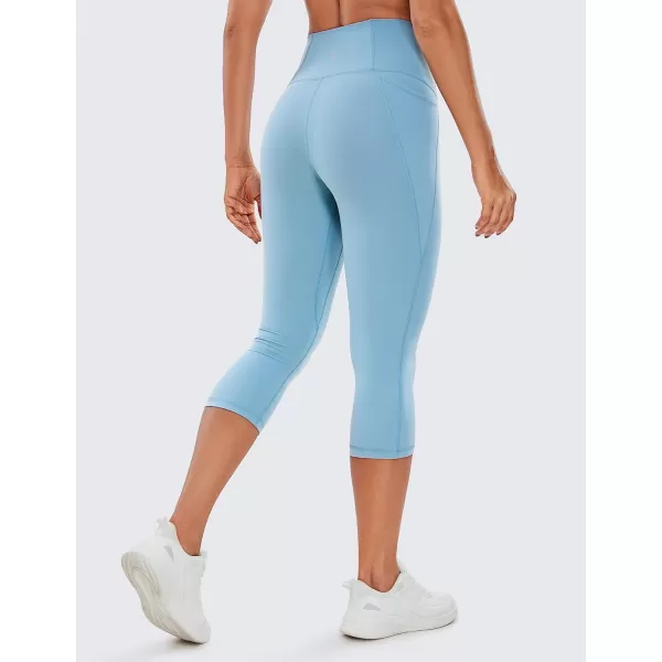 CRZ YOGA Womens Butterluxe Workout Capri Leggings 17  19  21  High Waist Crop Yoga Pants with Pockets Buttery Soft19 inches Pure Blue
