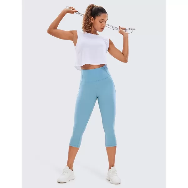 CRZ YOGA Womens Butterluxe Workout Capri Leggings 17  19  21  High Waist Crop Yoga Pants with Pockets Buttery Soft19 inches Pure Blue