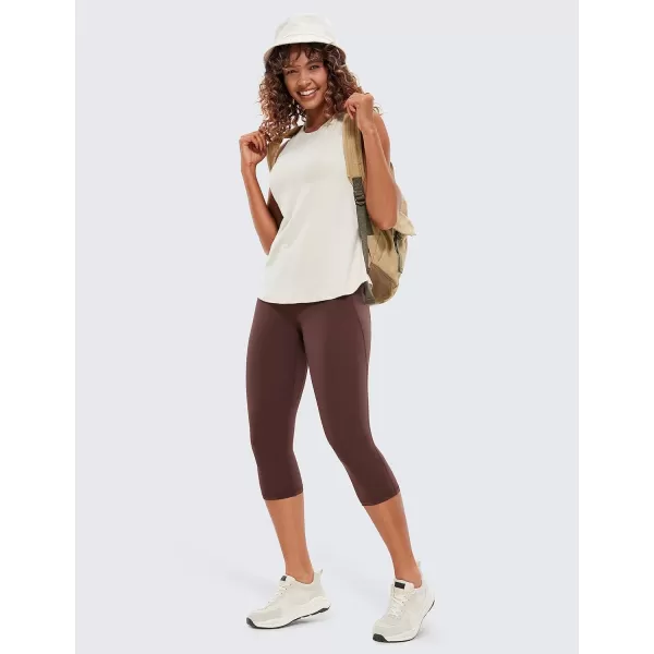 CRZ YOGA Womens Butterluxe Workout Capri Leggings 17  19  21  High Waist Crop Yoga Pants with Pockets Buttery Soft19 inches Taupe