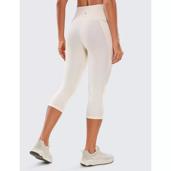 CRZ YOGA Womens Butterluxe Workout Capri Leggings 17  19  21  High Waist Crop Yoga Pants with Pockets Buttery Soft19 inches White Apricot