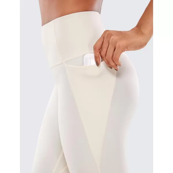 CRZ YOGA Womens Butterluxe Workout Capri Leggings 17  19  21  High Waist Crop Yoga Pants with Pockets Buttery Soft19 inches White Apricot