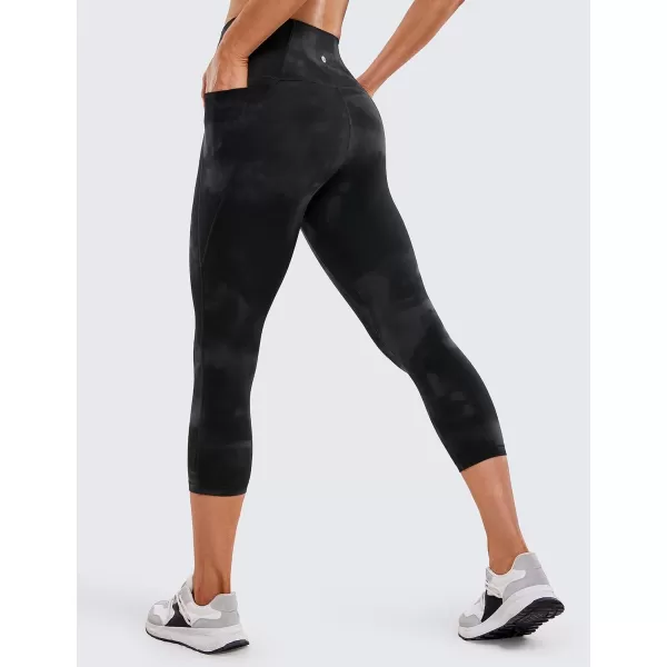 CRZ YOGA Womens Butterluxe Workout Capri Leggings 17  19  21  High Waist Crop Yoga Pants with Pockets Buttery Soft21 inches Black Tie Dye Flowers