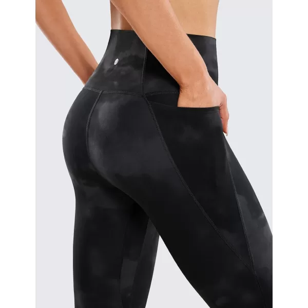 CRZ YOGA Womens Butterluxe Workout Capri Leggings 17  19  21  High Waist Crop Yoga Pants with Pockets Buttery Soft21 inches Black Tie Dye Flowers