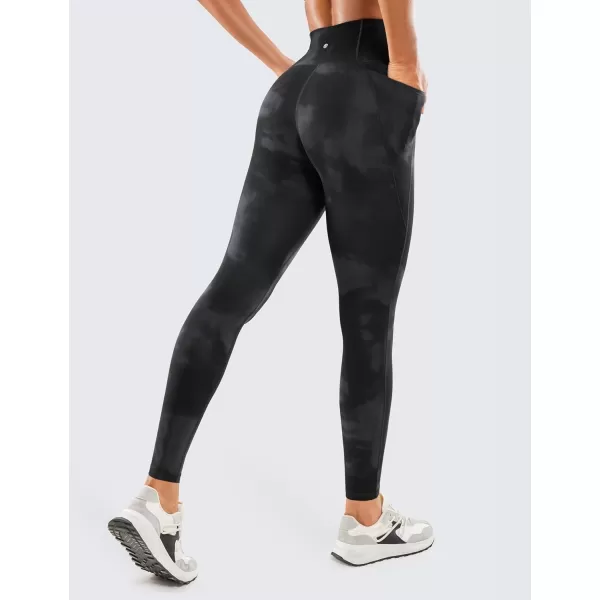 CRZ YOGA Womens Butterluxe Workout Leggings 28 Inches  High Waisted Gym Yoga Pants with Pockets Running Buttery Soft28 inches Black Tie Dye Flowers