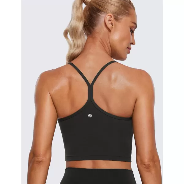 CRZ YOGA Womens Butterluxe Y Back Longline Sports Bras  Spaghetti Straps Racerback Padded Yoga Bra Workout Crop Tank TopBlack