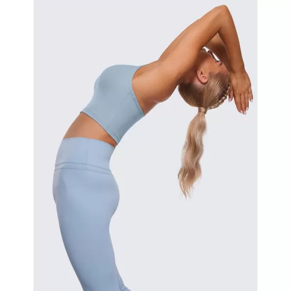 CRZ YOGA Womens Butterluxe Y Back Longline Sports Bras  Spaghetti Straps Racerback Padded Yoga Bra Workout Crop Tank TopCambric Blue