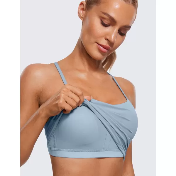 CRZ YOGA Womens Butterluxe Y Back Longline Sports Bras  Spaghetti Straps Racerback Padded Yoga Bra Workout Crop Tank TopCambric Blue