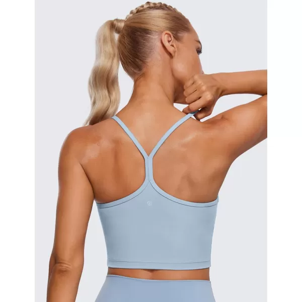 CRZ YOGA Womens Butterluxe Y Back Longline Sports Bras  Spaghetti Straps Racerback Padded Yoga Bra Workout Crop Tank TopCambric Blue