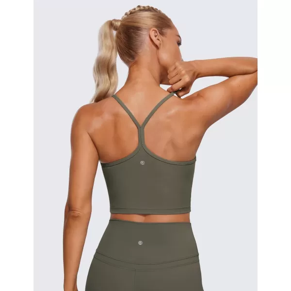 CRZ YOGA Womens Butterluxe Y Back Longline Sports Bras  Spaghetti Straps Racerback Padded Yoga Bra Workout Crop Tank TopLight Army Green