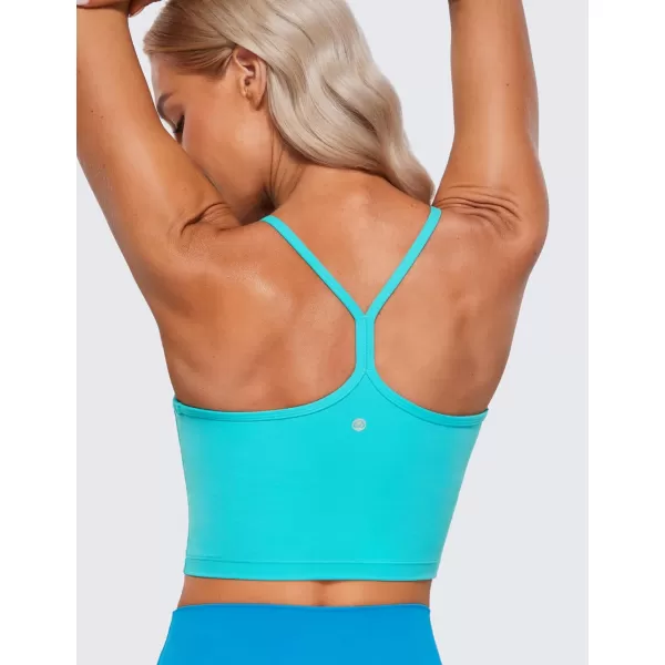 CRZ YOGA Womens Butterluxe Y Back Longline Sports Bras  Spaghetti Straps Racerback Padded Yoga Bra Workout Crop Tank TopSpectral Blue