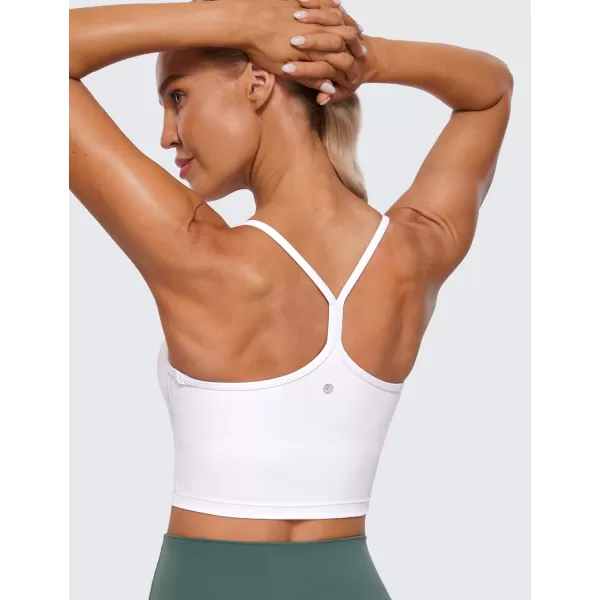 CRZ YOGA Womens Butterluxe Y Back Longline Sports Bras  Spaghetti Straps Racerback Padded Yoga Bra Workout Crop Tank TopWhite