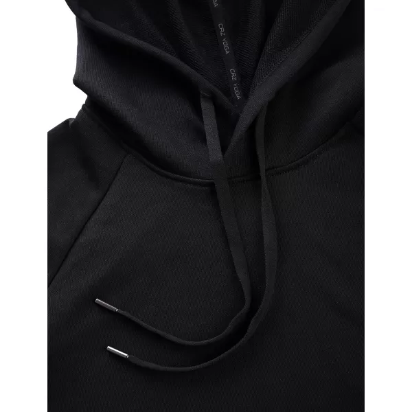 CRZ YOGA Womens Casual Cropped Hoodie Long Sleeves Drawstring Sweatshirts Cute Pullover Workout Crop TopsBlack