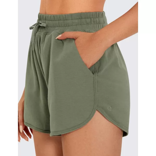 CRZ YOGA Womens Casual Sweat Shorts  35 Athletic Summer Comfy Cotton Lounge Shorts Gym Jersey Shorts with PocketsDusty Olive