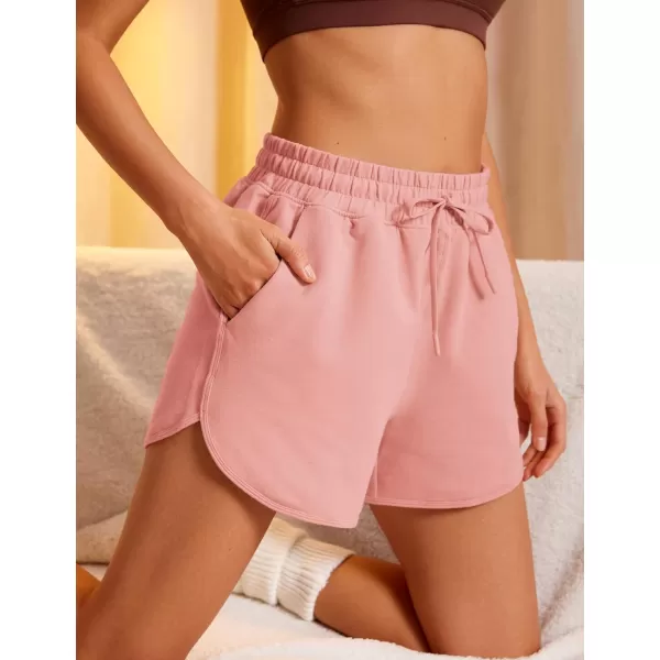CRZ YOGA Womens Casual Sweat Shorts  35 Athletic Summer Comfy Cotton Lounge Shorts Gym Jersey Shorts with PocketsPink Puff