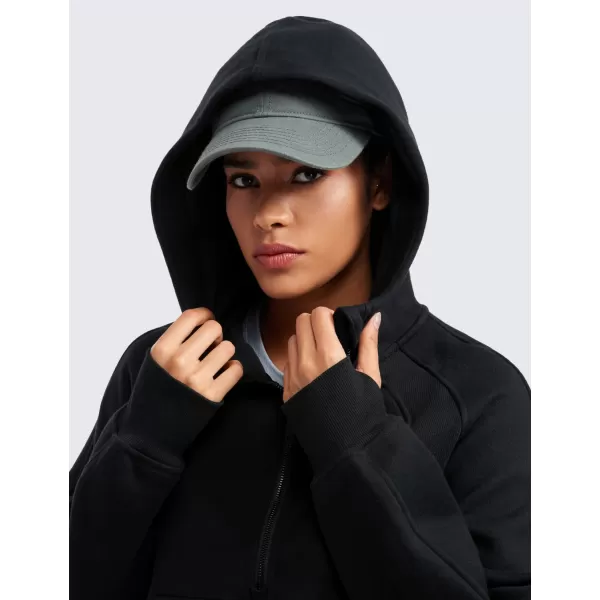 CRZ YOGA Womens Fleece Lined Half Zip Hoodies Pullover Oversized Long Sleeve Casual Workout Sweatshirts with Thumb HolesBlack