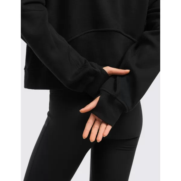 CRZ YOGA Womens Fleece Lined Half Zip Hoodies Pullover Oversized Long Sleeve Casual Workout Sweatshirts with Thumb HolesBlack