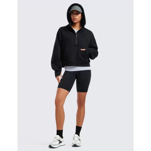 CRZ YOGA Womens Fleece Lined Half Zip Hoodies Pullover Oversized Long Sleeve Casual Workout Sweatshirts with Thumb HolesBlack