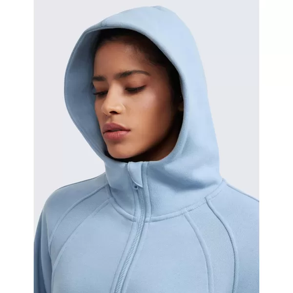 CRZ YOGA Womens Fleece Lined Half Zip Hoodies Pullover Oversized Long Sleeve Casual Workout Sweatshirts with Thumb HolesCambric Blue