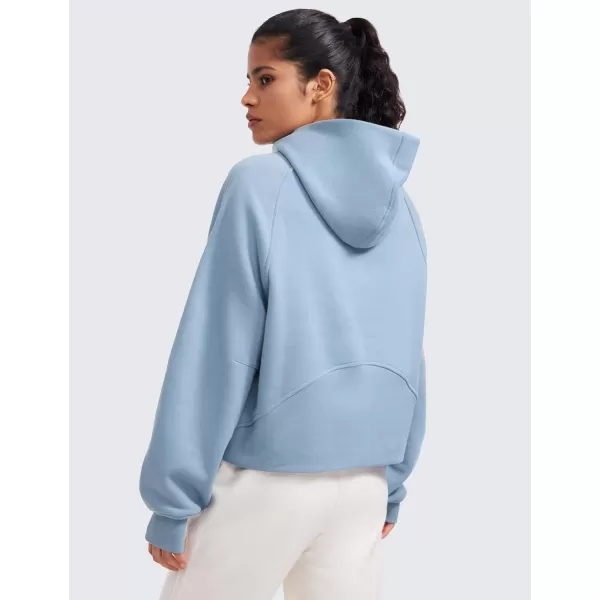 CRZ YOGA Womens Fleece Lined Half Zip Hoodies Pullover Oversized Long Sleeve Casual Workout Sweatshirts with Thumb HolesCambric Blue