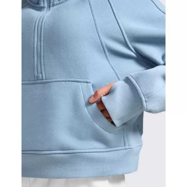 CRZ YOGA Womens Fleece Lined Half Zip Hoodies Pullover Oversized Long Sleeve Casual Workout Sweatshirts with Thumb HolesCambric Blue