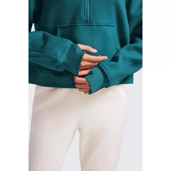 CRZ YOGA Womens Fleece Lined Half Zip Hoodies Pullover Oversized Long Sleeve Casual Workout Sweatshirts with Thumb HolesGreen Jade