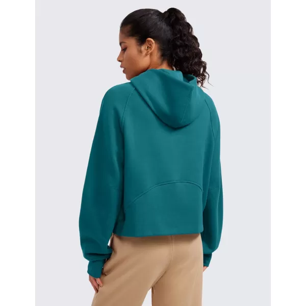 CRZ YOGA Womens Fleece Lined Half Zip Hoodies Pullover Oversized Long Sleeve Casual Workout Sweatshirts with Thumb HolesGreen Jade