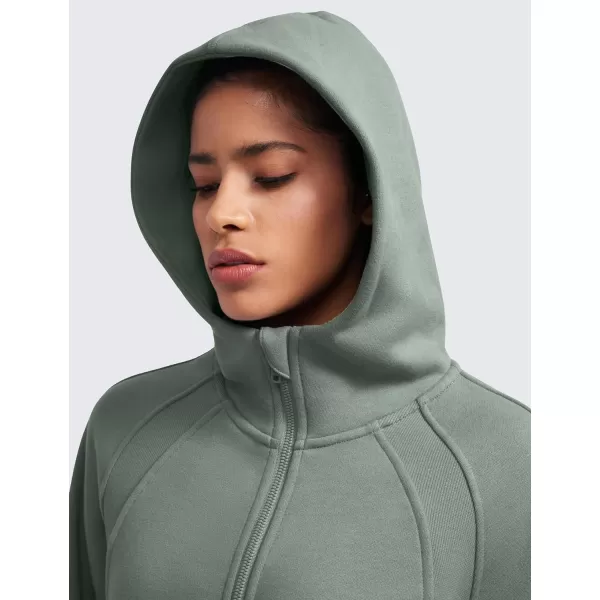 CRZ YOGA Womens Fleece Lined Half Zip Hoodies Pullover Oversized Long Sleeve Casual Workout Sweatshirts with Thumb HolesGrey Sage