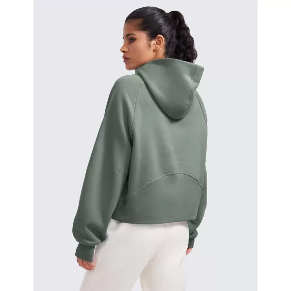 CRZ YOGA Womens Fleece Lined Half Zip Hoodies Pullover Oversized Long Sleeve Casual Workout Sweatshirts with Thumb HolesGrey Sage