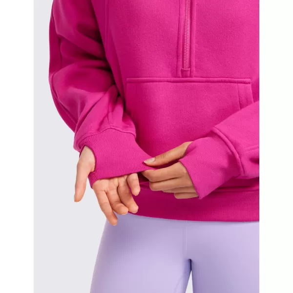 CRZ YOGA Womens Fleece Lined Half Zip Hoodies Pullover Oversized Long Sleeve Casual Workout Sweatshirts with Thumb HolesHibiscus Purple