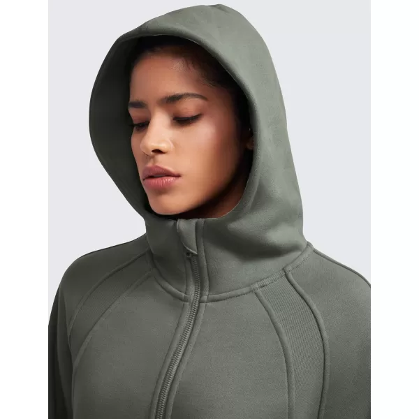 CRZ YOGA Womens Fleece Lined Half Zip Hoodies Pullover Oversized Long Sleeve Casual Workout Sweatshirts with Thumb HolesLight Army Green