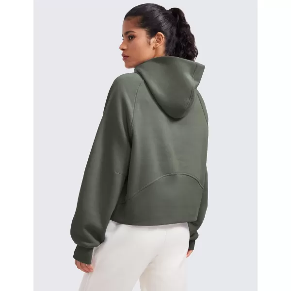 CRZ YOGA Womens Fleece Lined Half Zip Hoodies Pullover Oversized Long Sleeve Casual Workout Sweatshirts with Thumb HolesLight Army Green