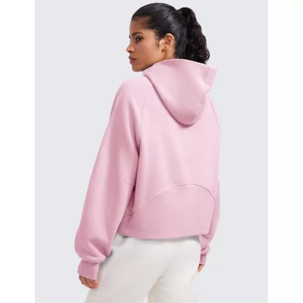 CRZ YOGA Womens Fleece Lined Half Zip Hoodies Pullover Oversized Long Sleeve Casual Workout Sweatshirts with Thumb HolesPink Peony