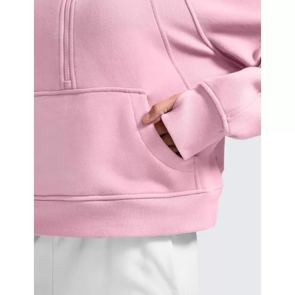 CRZ YOGA Womens Fleece Lined Half Zip Hoodies Pullover Oversized Long Sleeve Casual Workout Sweatshirts with Thumb HolesPink Peony