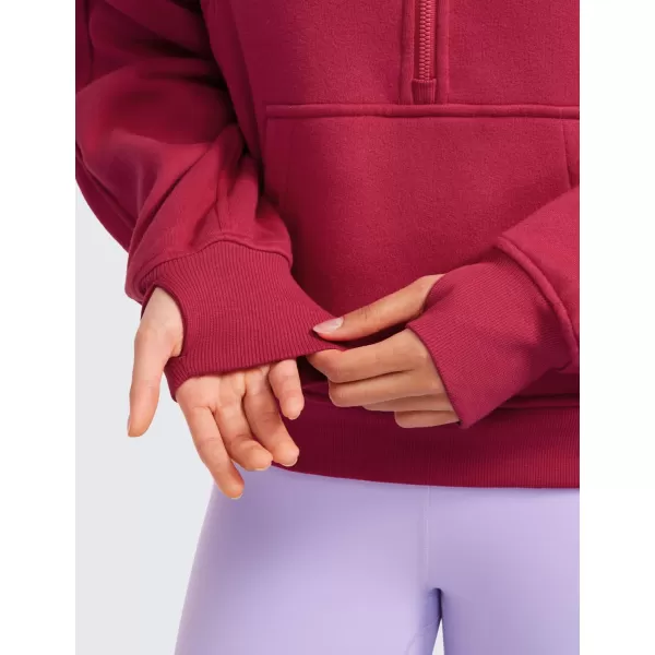 CRZ YOGA Womens Fleece Lined Half Zip Hoodies Pullover Oversized Long Sleeve Casual Workout Sweatshirts with Thumb HolesPomegranate