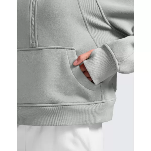 CRZ YOGA Womens Fleece Lined Half Zip Hoodies Pullover Oversized Long Sleeve Casual Workout Sweatshirts with Thumb HolesSterling