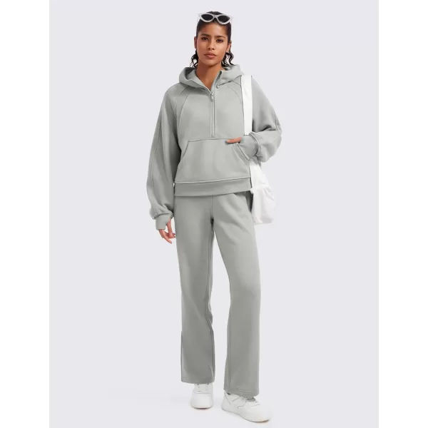 CRZ YOGA Womens Fleece Lined Half Zip Hoodies Pullover Oversized Long Sleeve Casual Workout Sweatshirts with Thumb HolesSterling