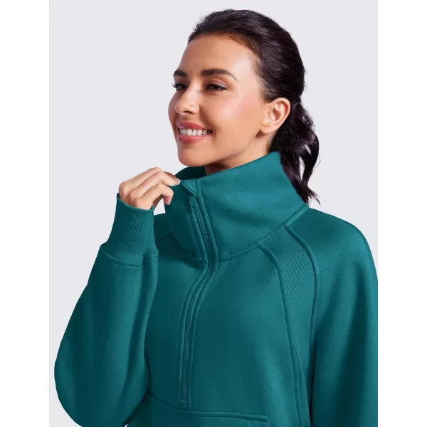 CRZ YOGA Womens Fleece Lined Half Zipper Sweatshirts Funnel Neck Long Sleeve Oversized Pullover Hoodies with Thumb HolesGreen Jade