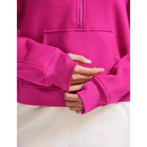 CRZ YOGA Womens Fleece Lined Half Zipper Sweatshirts Funnel Neck Long Sleeve Oversized Pullover Hoodies with Thumb HolesHibiscus Purple