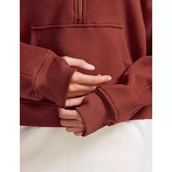 CRZ YOGA Womens Fleece Lined Half Zipper Sweatshirts Funnel Neck Long Sleeve Oversized Pullover Hoodies with Thumb HolesJujube Brown