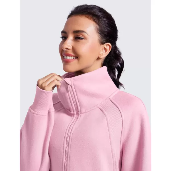 CRZ YOGA Womens Fleece Lined Half Zipper Sweatshirts Funnel Neck Long Sleeve Oversized Pullover Hoodies with Thumb HolesPink Peony