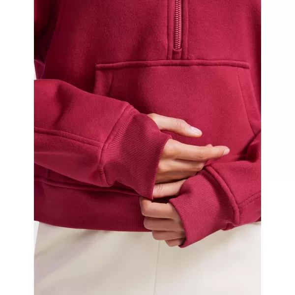 CRZ YOGA Womens Fleece Lined Half Zipper Sweatshirts Funnel Neck Long Sleeve Oversized Pullover Hoodies with Thumb HolesPomegranate