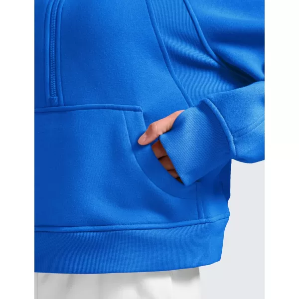 CRZ YOGA Womens Fleece Lined Half Zipper Sweatshirts Funnel Neck Long Sleeve Oversized Pullover Hoodies with Thumb HolesSparkle Blue