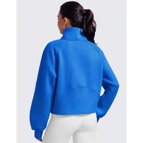 CRZ YOGA Womens Fleece Lined Half Zipper Sweatshirts Funnel Neck Long Sleeve Oversized Pullover Hoodies with Thumb HolesSparkle Blue