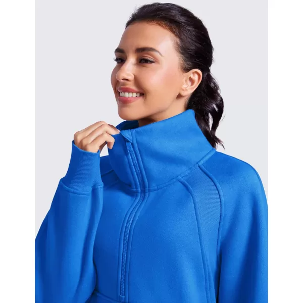 CRZ YOGA Womens Fleece Lined Half Zipper Sweatshirts Funnel Neck Long Sleeve Oversized Pullover Hoodies with Thumb HolesSparkle Blue