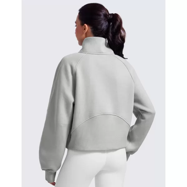 CRZ YOGA Womens Fleece Lined Half Zipper Sweatshirts Funnel Neck Long Sleeve Oversized Pullover Hoodies with Thumb HolesSterling