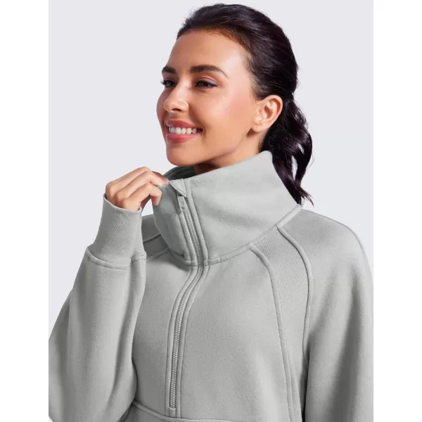 CRZ YOGA Womens Fleece Lined Half Zipper Sweatshirts Funnel Neck Long Sleeve Oversized Pullover Hoodies with Thumb HolesSterling