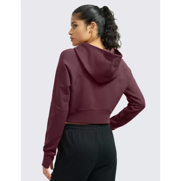 CRZ YOGA Womens Fleece Zip Up Cropped Hoodie Workout Jacket Athletic Casual Long Sleeve Sweatshirts with Thumb HolesDark Red