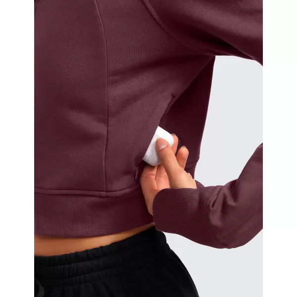 CRZ YOGA Womens Fleece Zip Up Cropped Hoodie Workout Jacket Athletic Casual Long Sleeve Sweatshirts with Thumb HolesDark Red