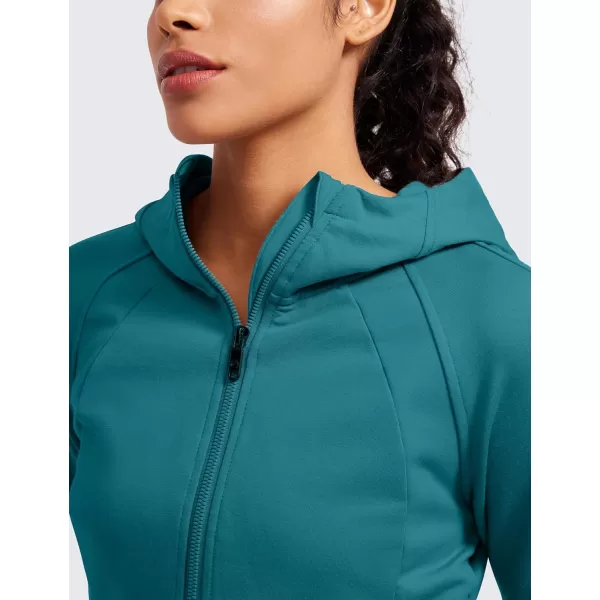 CRZ YOGA Womens Fleece Zip Up Cropped Hoodie Workout Jacket Athletic Casual Long Sleeve Sweatshirts with Thumb HolesGreen Jade